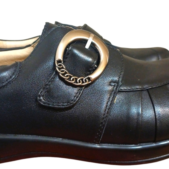 Alegria Black Leather Loafer Silver Buckle and Rounded Toe Flats Size 11 - Picture 8 of 14
